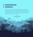 Undersea world illustration background, colored silhouettes elements, flat