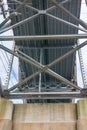 Underside of the Bourne Bridge showing the intricate ironworks and heavy cement footings Royalty Free Stock Photo