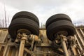 The underside of a crashed trailer in a remote part of british columbia Royalty Free Stock Photo