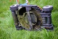 Underside of a Lawn Mower in long grass Royalty Free Stock Photo