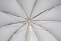 The underside of a light grey umbrella