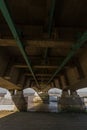 Underside of the Second Severn Crossing, bridge over Bristol Channel between England and Wales. Five Kilometres or Three and one