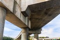 Underside view of raised freeway at an interchange in San Francisco, California