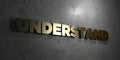Understand - Gold text on black background - 3D rendered royalty free stock picture