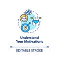 Understand your motivation concept icon. Conscious nutrition, healthy eating idea thin line illustration. Goal