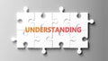 Understanding complex like a puzzle - pictured as word understanding on a puzzle pieces