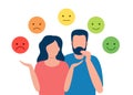 Understanding and control of emotion in couple family, crisis in relationship. Man and woman change emotions, fake face