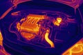 Understanding engine heat distribution using thermal imaging technology in an automotive setting Royalty Free Stock Photo
