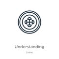 Understanding icon. Thin linear understanding outline icon isolated on white background from zodiac collection. Line vector sign,