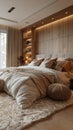 Understated luxury hotel suite with subtle textures and neutral tones