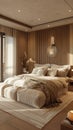 Understated luxury hotel suite with subtle textures and neutral tones Royalty Free Stock Photo