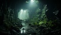Underwater adventure deep, dark mystery of underwater landscape generated by AI