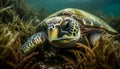 Underwater adventure turtle swimming in tranquil blue sea generated by AI