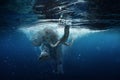 Underwater african elephant in blue ocean water