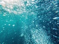 Underwater air bubbles in clean blue ocean water as natural background Royalty Free Stock Photo