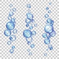 Underwater air bubbles. Fizzing gas flying in water or soda drink. Realistic soap or oxygen bubble group flow in sea or Royalty Free Stock Photo