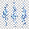 Underwater air bubbles. Fizzing gas flying in water or soda drink. Realistic soap or oxygen bubble group flow in sea or aquarium Royalty Free Stock Photo