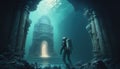 underwater alien ruins digital art illustration, Generative AI Royalty Free Stock Photo