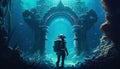 underwater alien ruins digital art illustration, Generative AI Royalty Free Stock Photo