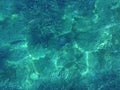 UNDERWATER. Anchor on stainless steel chain at the bottom of the sea off the coast of the KASTOS island, Lefkada Royalty Free Stock Photo