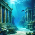 Underwater ancient city in the depths of the Atlantis lost ancient sunken Underwater gorges and Lots of underwater