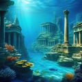 Underwater ancient city in the depths of the Atlantis lost ancient sunken Underwater gorges and Lots of underwater