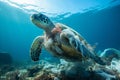 Underwater animal a turtle eating plastic bag, Water Environmental Pollution Problem Royalty Free Stock Photo