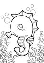 Underwater Animals Seahorse Coloring Pages for Kids and Adult