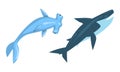 Underwater Animals with Winghead Shark and Whale Vector Set