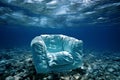 Underwater armchair. Mental health concept. Thinking about problems, psychology, inner world, feelings, loneliness, surreal. Safe