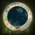 Underwater armored porthole in brass with brass screws. Royalty Free Stock Photo