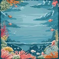 Underwater background with corals and tropical fish. Vector illustration. Royalty Free Stock Photo