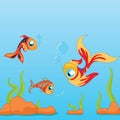 Underwater Background with Fishes - Vector