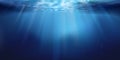 Underwater background, ocean or sea surface seen from under water. Rays of light, abstract marine backdrop. Nature landscape, Royalty Free Stock Photo