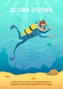 Underwater background picture with cartoon diver