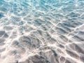 Underwater background with sandy sea bottom. Beautiful texture of the sea and ocean water. Pure water texture Royalty Free Stock Photo