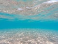 Underwater background with sandy sea bottom. Beautiful texture of the sea and ocean water. Pure water texture Royalty Free Stock Photo