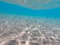 Underwater background with sandy sea bottom. Beautiful texture of the sea and ocean water. Pure water texture Royalty Free Stock Photo