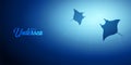 Underwater background with sun rays and silhouette of stingray or manta ray. Deep Ocean banner. Color vector illustration.