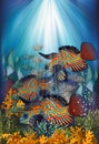 Underwater banner with Mandarin Dragonet fish