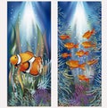 Underwater banners with clownfish, vector Royalty Free Stock Photo