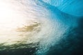 Underwater barrel wave in tropical sea in Oahu. Water texture in ocean