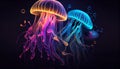 Underwater beauty in nature glowing, multi colored fish ,generative AI