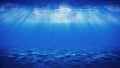Underwater Blue Ocean with caustic and light rays - Sea bottom underwater background Royalty Free Stock Photo