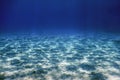 Underwater Blue Ocean, Sandy sea bottom Underwater background Royalty Free Stock Photo