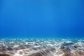 Underwater Blue Ocean, Sandy sea bottom Underwater background Royalty Free Stock Photo