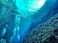 Underwater bubbles with rocks