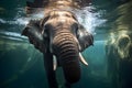 Underwater capture of an elephant swimming, Generated AI Royalty Free Stock Photo