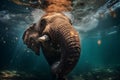 Underwater capture of an elephant swimming by Generative AI Royalty Free Stock Photo