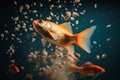 Underwater carps fish swimming, feeding food, aquatic life, generative AI